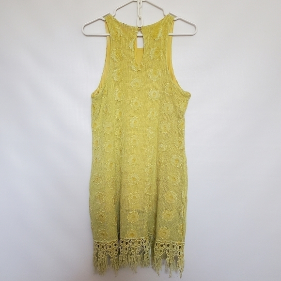 LANGUAGE DRESS SLEEVELESS FRINGE MUSTARD YELLOW EMBROIDERED FLORAL WOMANS ( XL ) - Picture 3 of 15